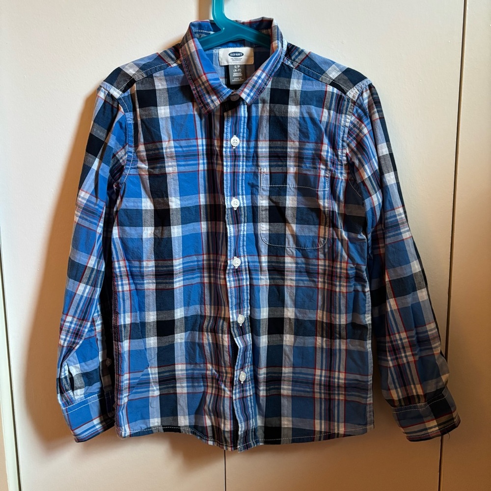 Old Navy Boys Plaid Button-Down Shirt | Size 6–7